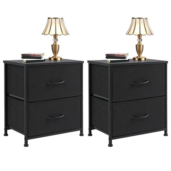 JONPONY Drawer Night Stand, 20" Height Small Bed Side Furniture End Table, Metal Frame and Wood Top, Mini Dresser for Bedroom, Closet, Entryway, College Dorm, Black, Set of 2