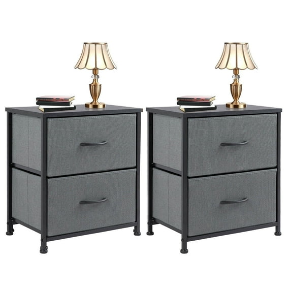JONPONY Drawer Night Stand, 20" Height Small Bed Side Furniture End Table, Metal Frame and Wood Top, Mini Dresser for Bedroom, Closet, Entryway, College Dorm, Gray, Set of 2