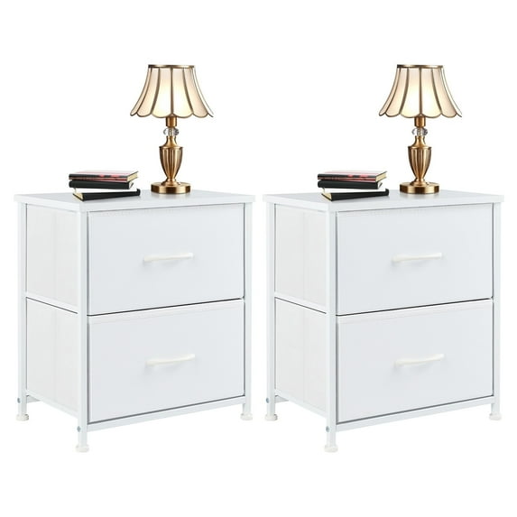 JONPONY Drawer Night Stand, 20" Height Small Bed Side Furniture End Table, Metal Frame and Wood Top, Mini Dresser for Bedroom, Closet, Entryway, College Dorm, White, Set of 2