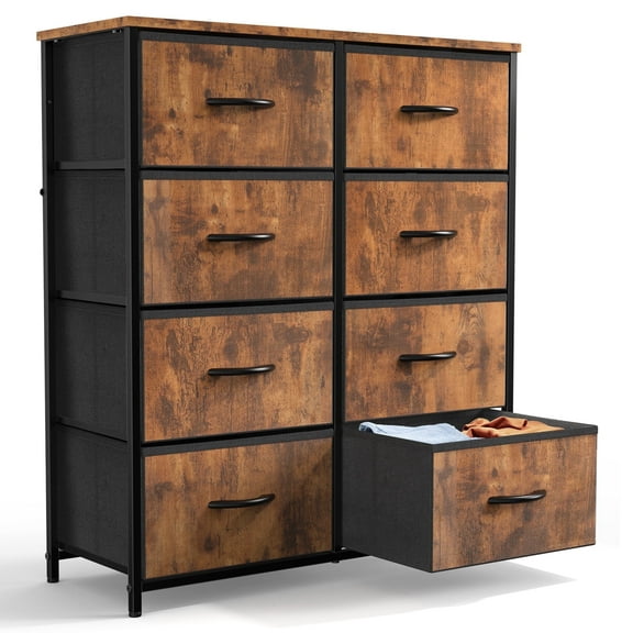JONPONY Dresser for Bedroom with 8 Drawers, Tall Fabric Storage Tower, Chest of Drawers with Wood Top, Sturdy Steel Frame for Closet, Living Room, Entryway, Brown