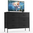 thumbnail image 1 of JONPONY Dresser TV Stand for Bedroom, 6 Drawer Fabric Storage Chest with Metal Frame & Wooden Top, Organizer for Closet & Living Room, Black, 1 of 7