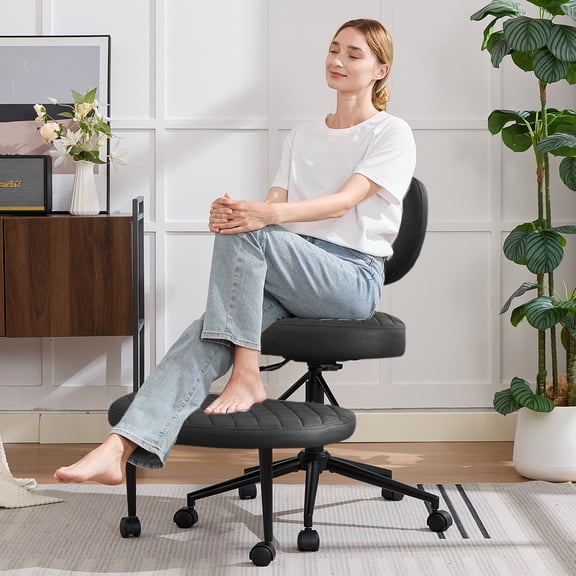 JONPONY Ergonomic Cross Legged Swivel Chair, ADHD Office Chair, Meditation Chair with Lumbar Support, Adjustable Height and Retractable footrest, Home and Office, Black