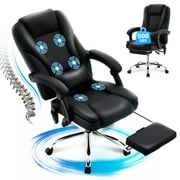 JONPONY Big and Tall Office Chair 500LBS Executive Office Chair Massage and Footrest Ergonomic Computer Desk Chair Reclining High Back Leather Office Chair Lumbar Back Support Swivel Rolling,Black