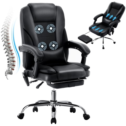 JONPONY Big and Tall Office Chair 500LBS Executive Office Chair Massage and Footrest Ergonomic Computer Desk Chair Reclining High Back Leather Office Chair Lumbar Back Support Swivel Rolling,Black