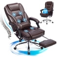 thumbnail image 1 of JONPONY Big and Tall Office Chair 500LBS Executive Office Chair Massage and Footrest Ergonomic Computer Desk Chair Reclining High Back Leather Office Chair Lumbar Back Support Swivel Rolling,Brown, 1 of 13