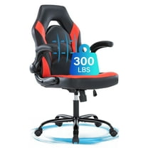 JONPONY Ergonomic Gaming Desk Chair - Adjustable PU Leather Swivel Racing Chair with Flip-up Armrests for Home Office and Entertainment, Perfect for Adults, Kids, and Gamers, Black Red