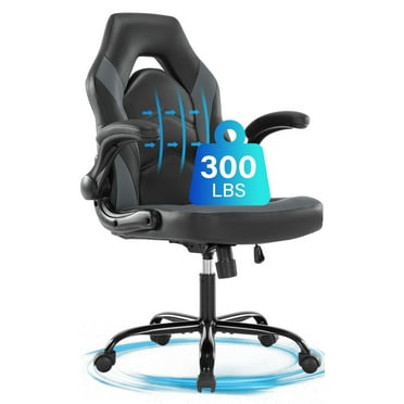 JONPONY Ergonomic Gaming Desk Chair - Adjustable PU Leather Swivel Racing Chair with Flip-up Armrests for Home Office and Entertainment, Perfect for Adults, Kids, and Gamers, Black Grey