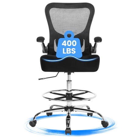 JONPONY 400LBS Office Chair, Tall Desk Chair with Adjustable Lumbar Support&Footrest Ring, Comfy Extra Deep W-Shape Thicken Cushion, Breathable Mesh Standing High Desk Chair