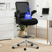JONPONY 500lbs Tall Drafting Chair for Standing Desk with Flip-up Armrests, Pressure Locking Casters, W-Shape Thicken Cushion, Breathable Mesh Extended Height Office Chairs,Black