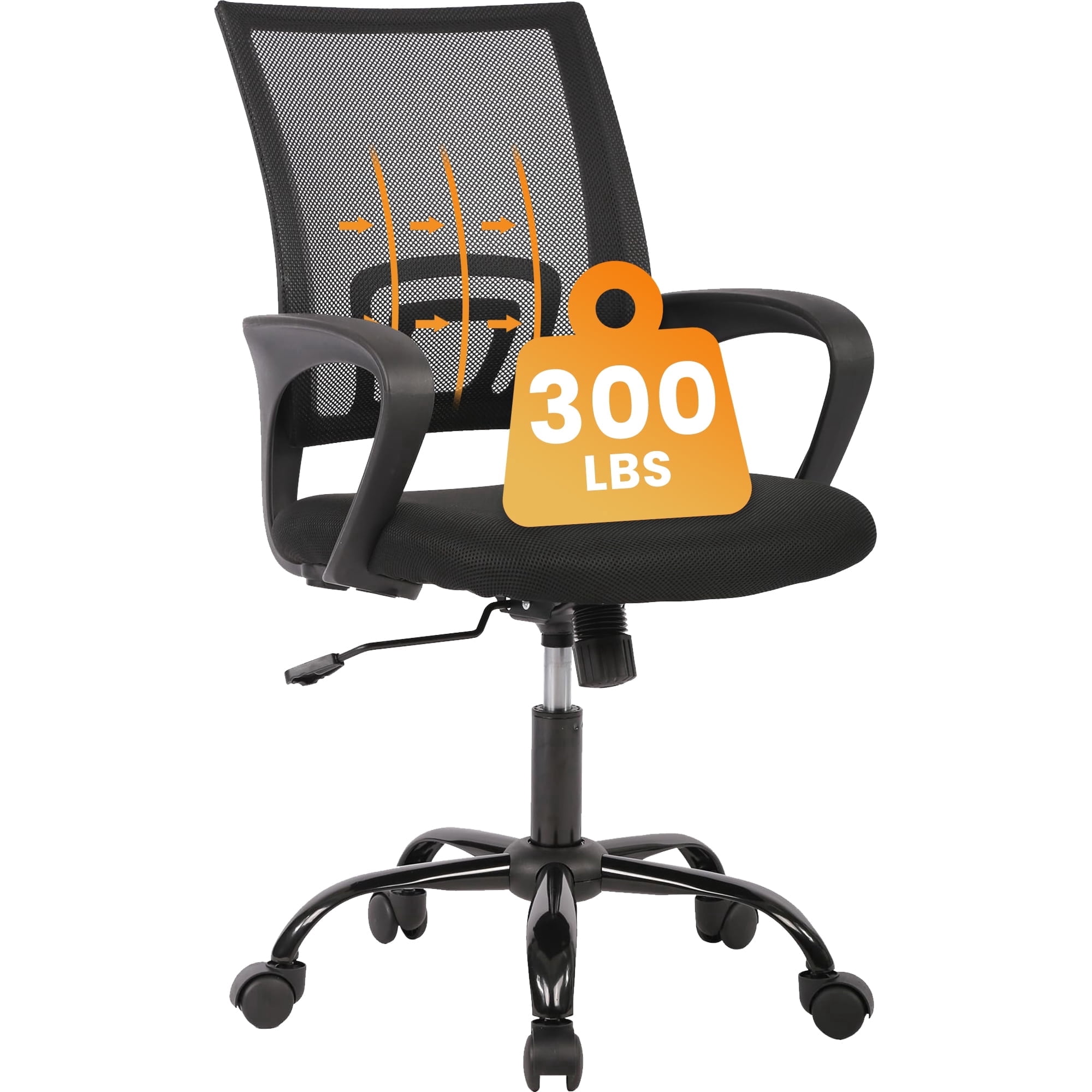 JONPONY Ergonomic Office Chair，Swivel Desk Chair with Lumbar Support, Adjustable Height with Armrests for Adults,Black