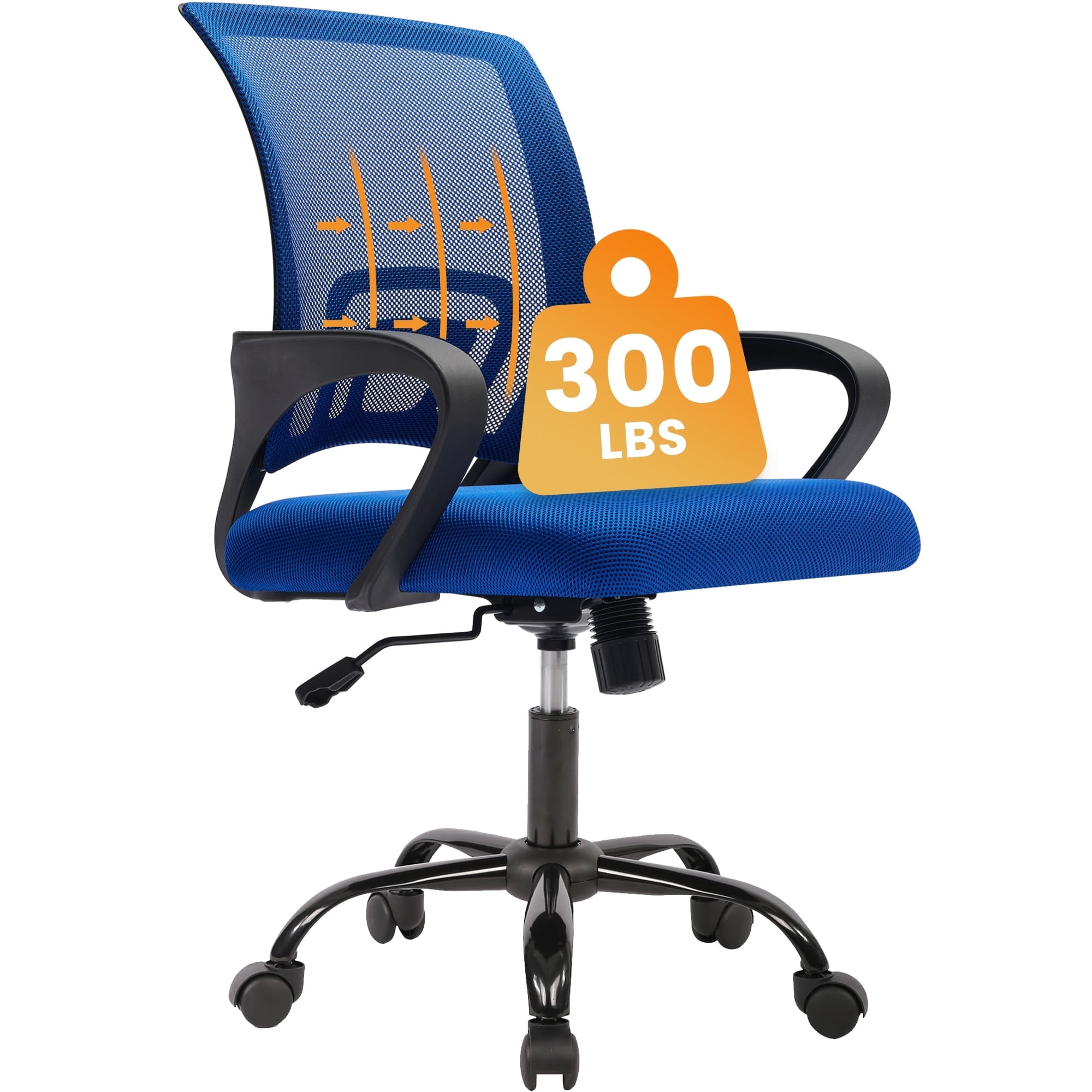 JONPONY Ergonomic Office Chair，Swivel Desk Chair with Lumbar Support, Adjustable Height with Armrests for Adults,Blue