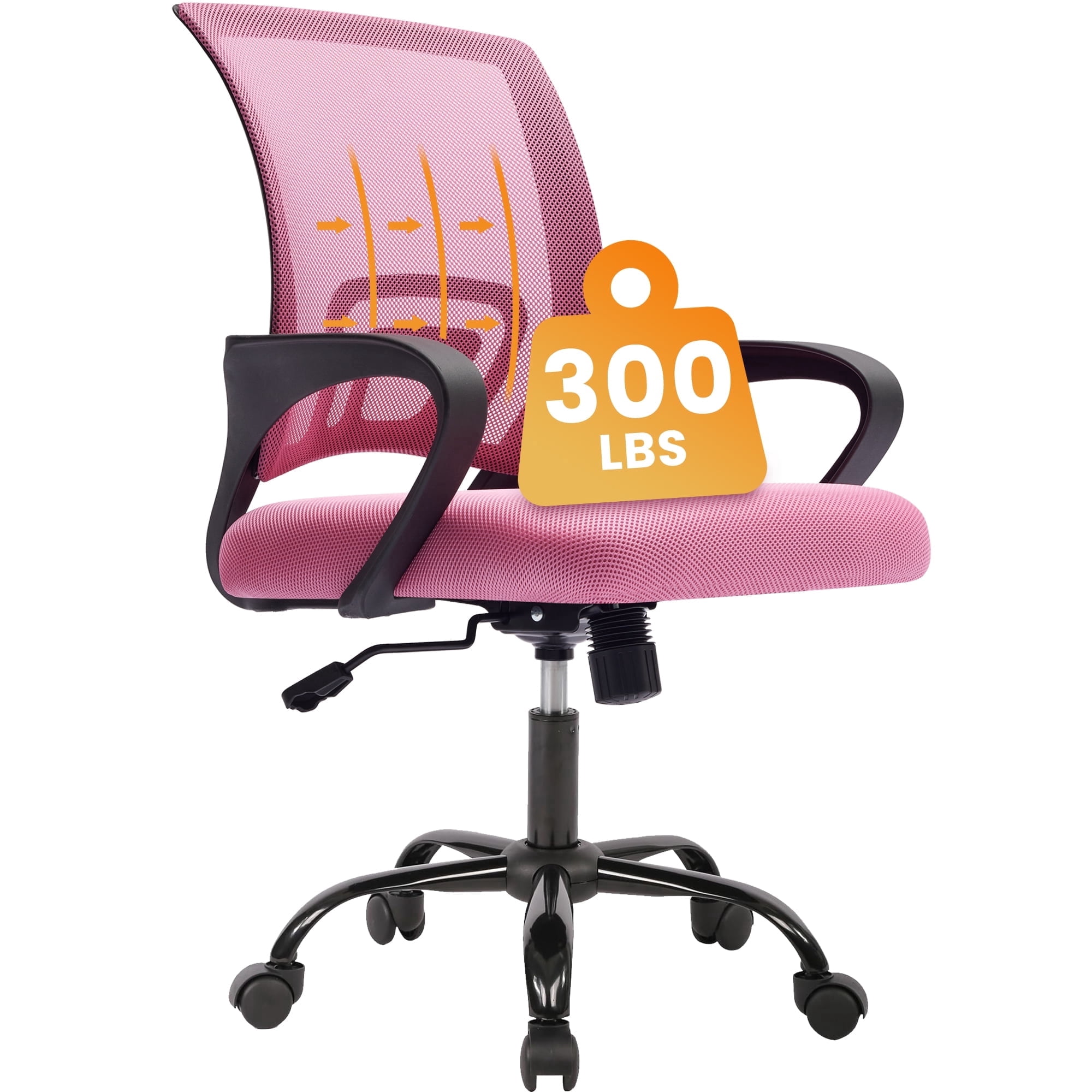 JONPONY Ergonomic Office Chair，Swivel Desk Chair with Lumbar Support, Adjustable Height with Armrests for Adults,Pink