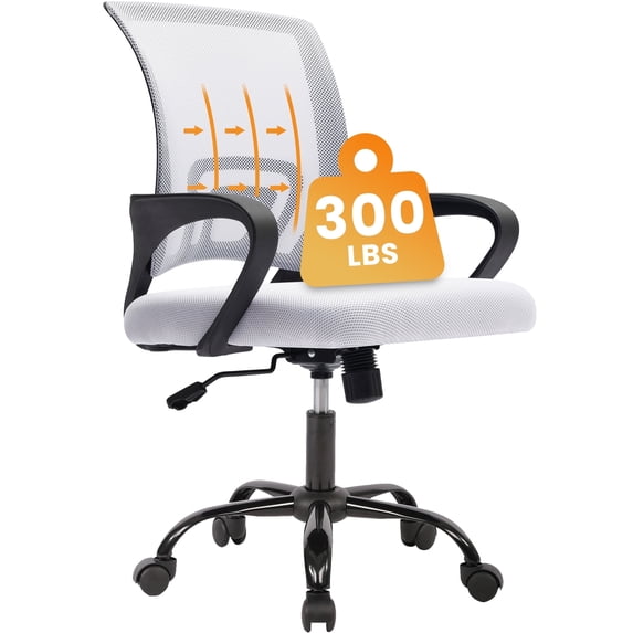 JONPONY Ergonomic Office Chair,Swivel Desk Chair with Lumbar Support, Adjustable Height with Armrests for Adults,White