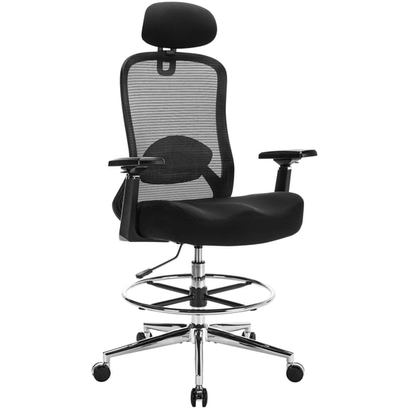 JONPONY Ergonomic Tall Drafting Chair 500Lbs, Mesh Executive Tall Office Chair, High Back Standing Desk Chair with Adjustable Headrest, Back, Arm & Foot Ring, Black