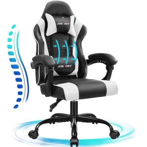 JONPONY Ergonomic Gaming Chairs,Office Chair,High Back Computer Chair,Adjustable 360° Swivel Chair with Headrest and Lumbar Support ,Black White
