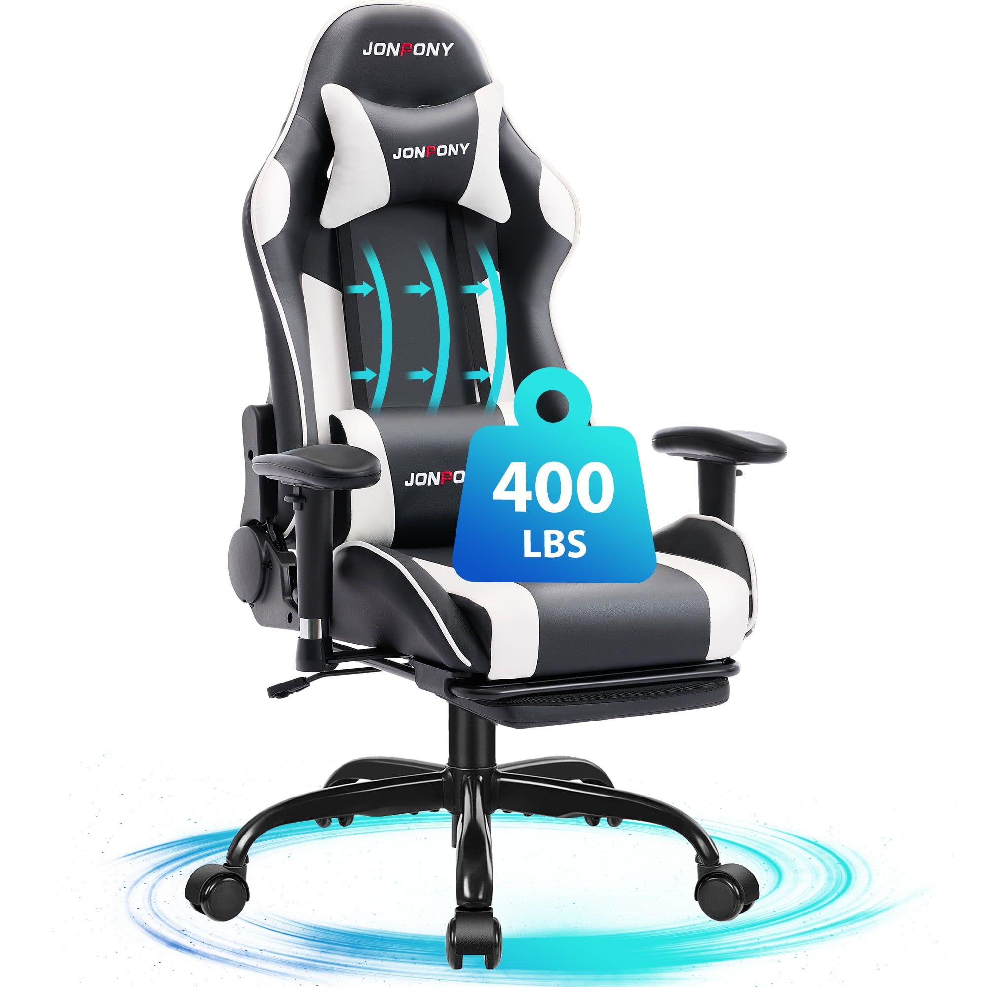 JONPONY Game Chair,Ergonomically Designed Computer Chair with headrest and 2D Armrests,with Footrest and Lumbar Support,High Back Office Chair Support 8 Hours Long Sitting,Computer Chair,WHITE