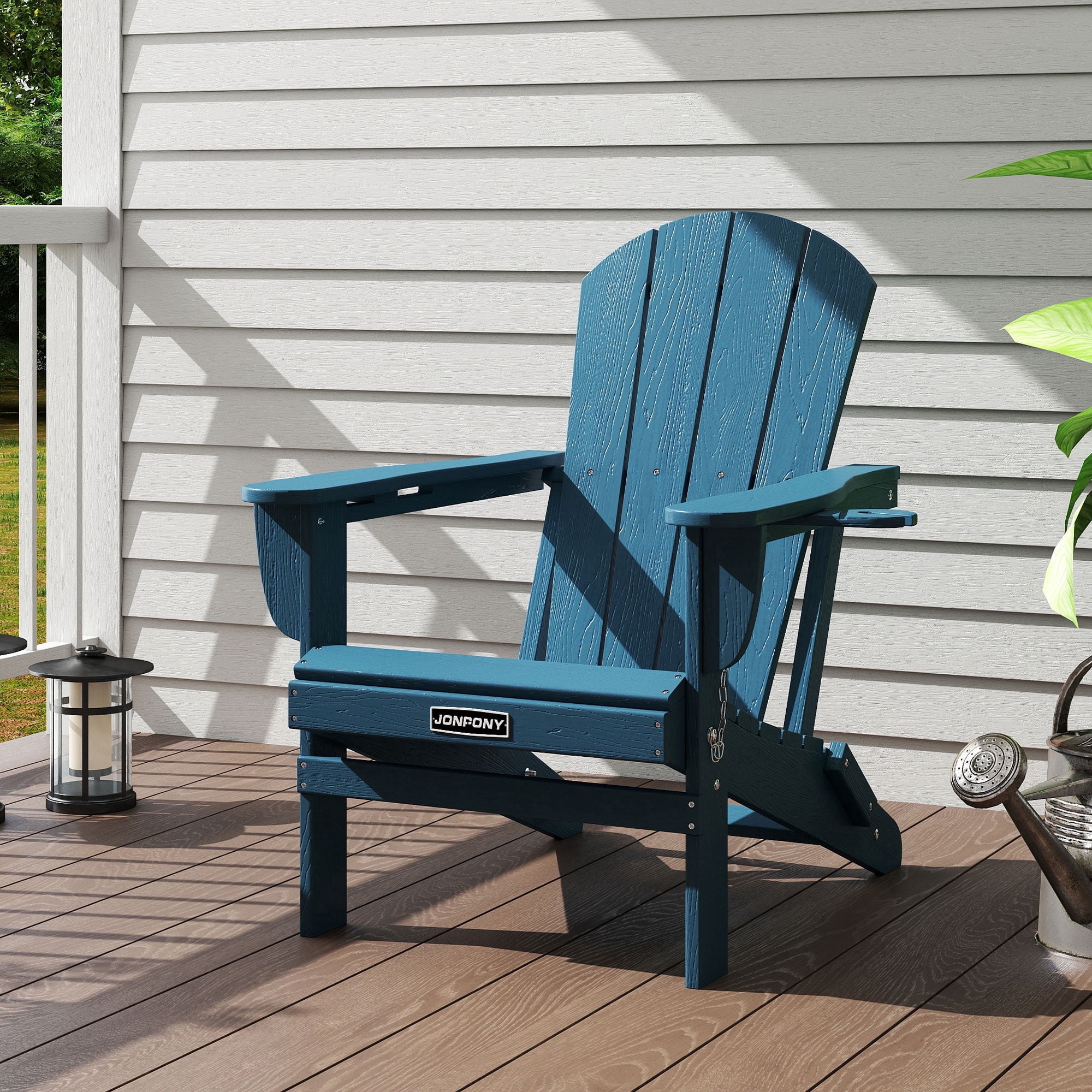 JONPONY Folding Adirondack Chair - HDPE All-Weather Outdoor Chairs, Patio Chairs Outdoor Wood Like Adirondack Chair for Backyard, Camping, Pool & Fire Pit,Blue