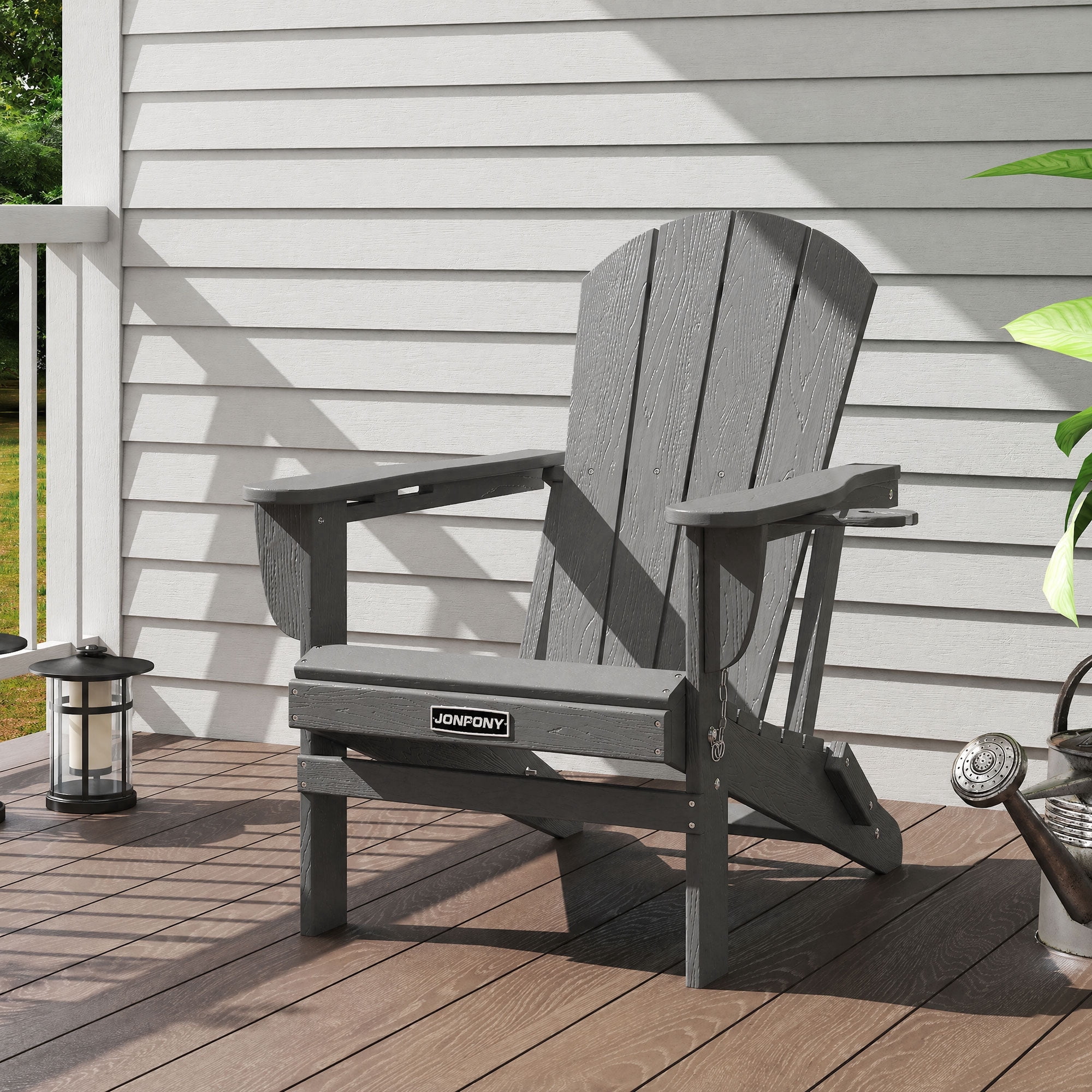 JONPONY Folding Adirondack Chair - HDPE All-Weather Outdoor Chairs, Patio Chairs Outdoor Wood Like Adirondack Chair for Backyard, Camping, Pool & Fire Pit,Grey