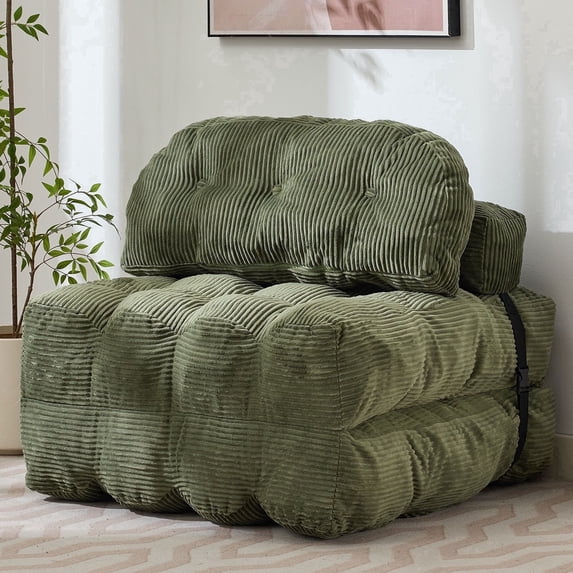 JONPONY Folding Sofa Bed, Convertible Sleeper Chair Couch with Pillow, Foldable Mattress Futon with Back Support, Portable Sleeper Chair Bed Comfort Floor Sofa for Living Room Bedroom, Dark Green