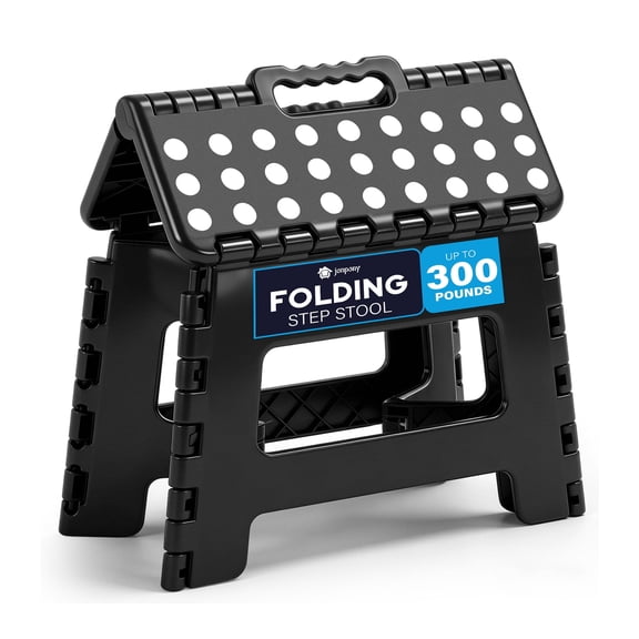 JONPONY Folding Step Stool 9 Inch - Holds 300 lbs, Non-Slip Surface & Carry Handle Compact Foldable Foot Stool for Adults, Bathroom, Bedroom,Black