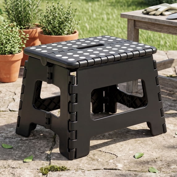 JONPONY Folding Step Stool, 9 inch lightweight black step stool for kitchen and bathroom