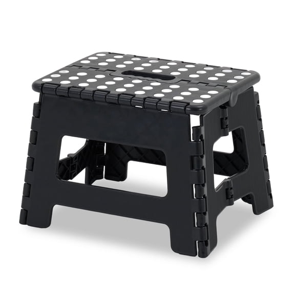 JONPONY Folding Step Stool - 9"Lightweight Step Stool is Sturdy Enough to Support and Safe Enough. Opens Easy with One Flip. Great for Kitchen, Bathroom, Bedroom, Black