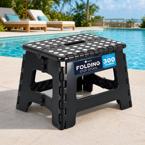 JONPONY Folding Step Stool with Convenient Handle,9 Inch Height and Anti-Slip Design,Supports Up to 300 lbs, Robust Plastic Foldable Step Stool Ideal for Kitchen, Bathroom, and Living Room Use