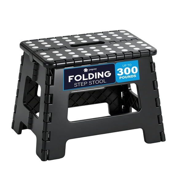JONPONY Folding Step Stool - Foot Stool with 9 Inch Height - Holds Up to 300 lbs - Lightweight Plastic Foldable Step Stool for Kitchen, Bathroom & Living Room,Black