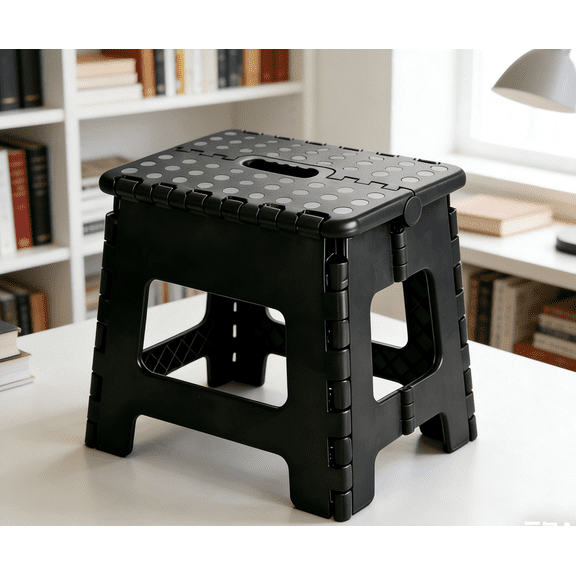 JONPONY Folding Step Stool - Foot Stool with 9 Inch Height - Holds Up to 300 lbs - Lightweight Plastic Foldable Step Stool for Kitchen, Bathroom & Living Room,Black