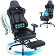 thumbnail image 1 of JONPONY Big and Tall Gaming Chair with Footrest 400lbs Massage Gamer Chair with Memory Foam Adjustable Tilt Back Angle & Armrest, High Back Leather Computer Office Chair，Black, 1 of 8