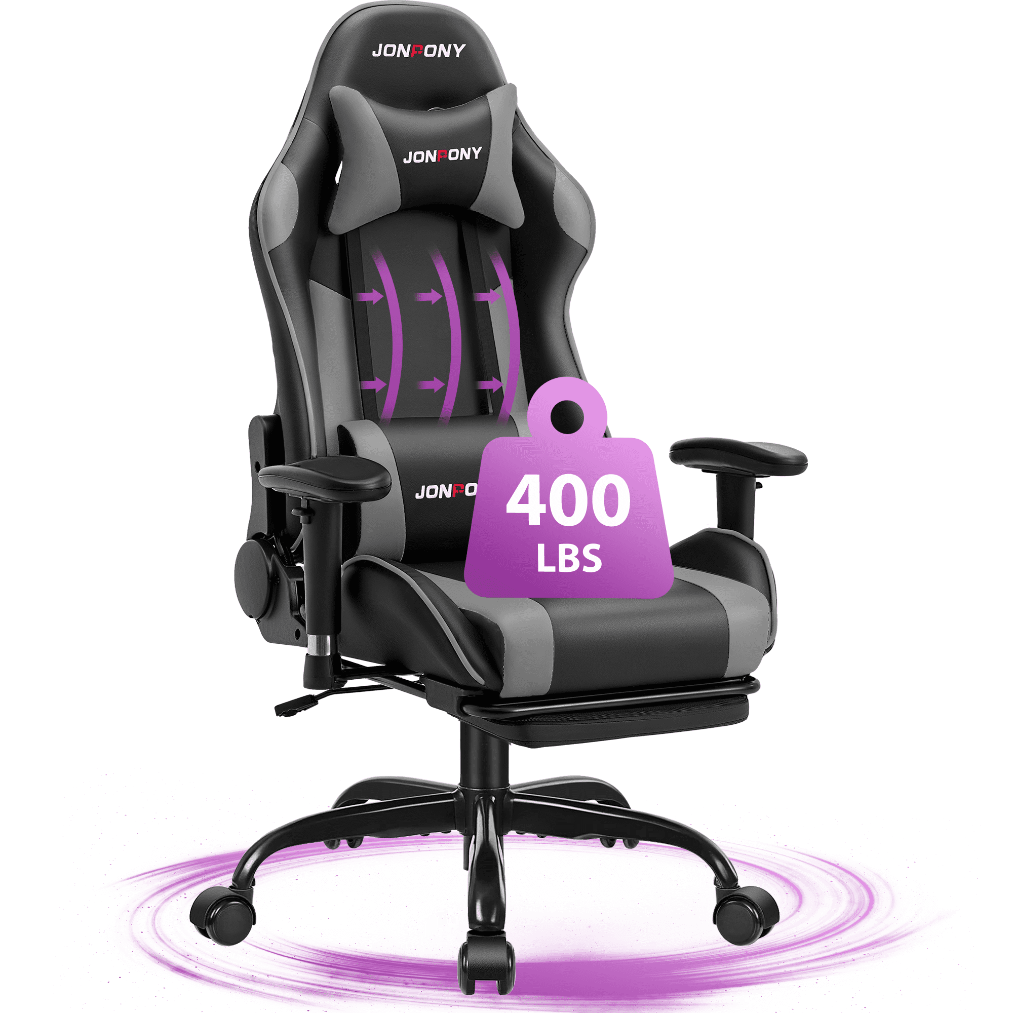 JONPONY Game Chair,Ergonomically Designed Computer Chair with headrest and 2D Armrests,with Footrest and Lumbar Support,High Back Office Chair Support 8 Hours Long Sitting,Computer Chair,BLACK