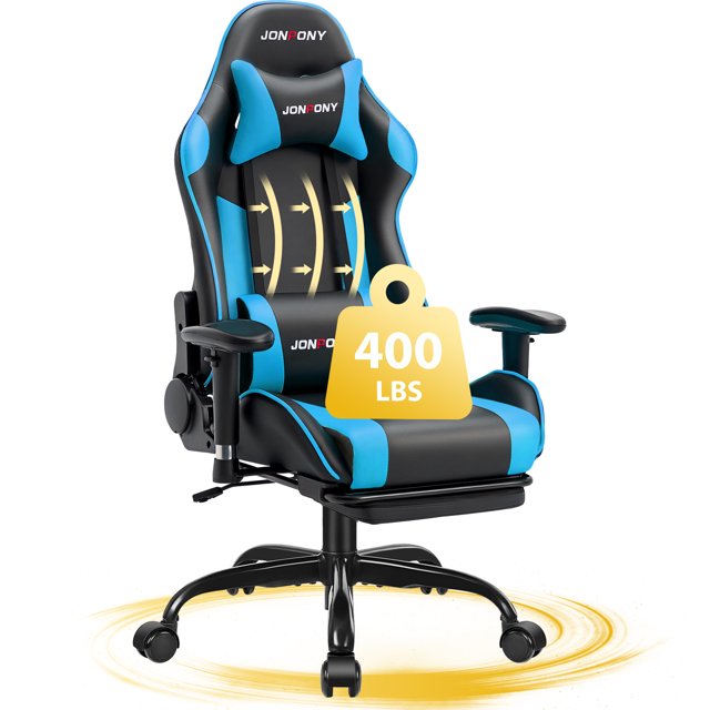 JONPONY Game Chair,Ergonomically Designed Computer Chair with headrest and 2D Armrests,with Footrest and Lumbar Support,High Back Office Chair Support 8 Hours Long Sitting,Computer Chair,BLUE