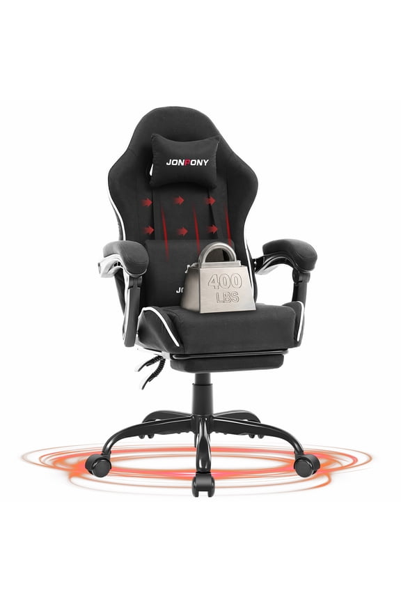 Gaming Chair,400LBS Fabric Gamer Chair with footrest for Adults, High Back Ergonomic Computer Game Chair with Adjustable Headrest and Lumbar Support,Black