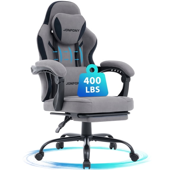 JONPONY Big and Tall 400LBS Gaming Chair with Foot Rest,Breathable Fabric for Home Office Desk, Ergonomic High Back Computer Chair with Headrest & Lumbar Support, Dark Grey