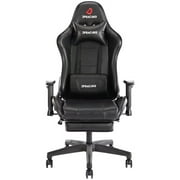 JONPONY Gaming Chair Office Chair Grass twill PU Leather with Footrest & Adjustable Headrest, Black