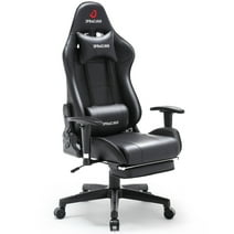 JONPONY Gaming Chair Office Chair PU Leather with Footrest & Adjustable Headrest, Black