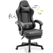 JONPONY Big and Tall Gaming Chair 400LBS Office Chair PU Leather with Footrest & Adjustable Headrest,Black