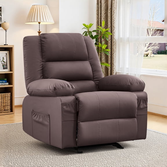 JONPONY Home Modern Comfort Reclining Chair,Elderly Single Rocker Sofa with Cup Holders for Bedroom Home Theater,Brown