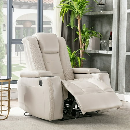 JONPONY Home Power Recliner Chair with USB Ports and Cup Holders,Electric Home Theater Seating with Hidden Arm Storage,Beige