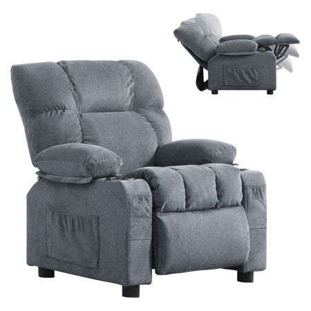 JONPONY Kids Recliner Chair,Push Back Toddler Recliner with Cup Holders & Side Pockets,Adjustable Footrest & Headrest Kids Sofa for Boys Girls 3+ Age Group, Blue