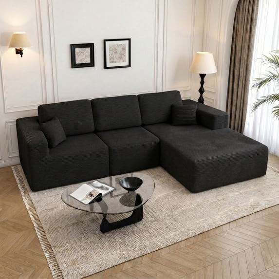 JONPONY L-Shape Sofa Couch,Cloud Sofa Couch No Assembly Boneless Deep Seat Sofa for Living Room, Black