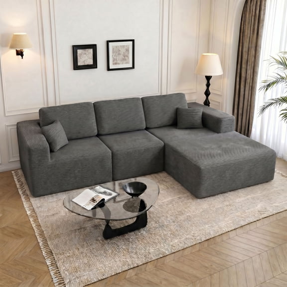 JONPONY L-Shape Sofa Couch,Cloud Sofa Couch No Assembly Boneless Deep Seat Sofa for Living Room, Grey