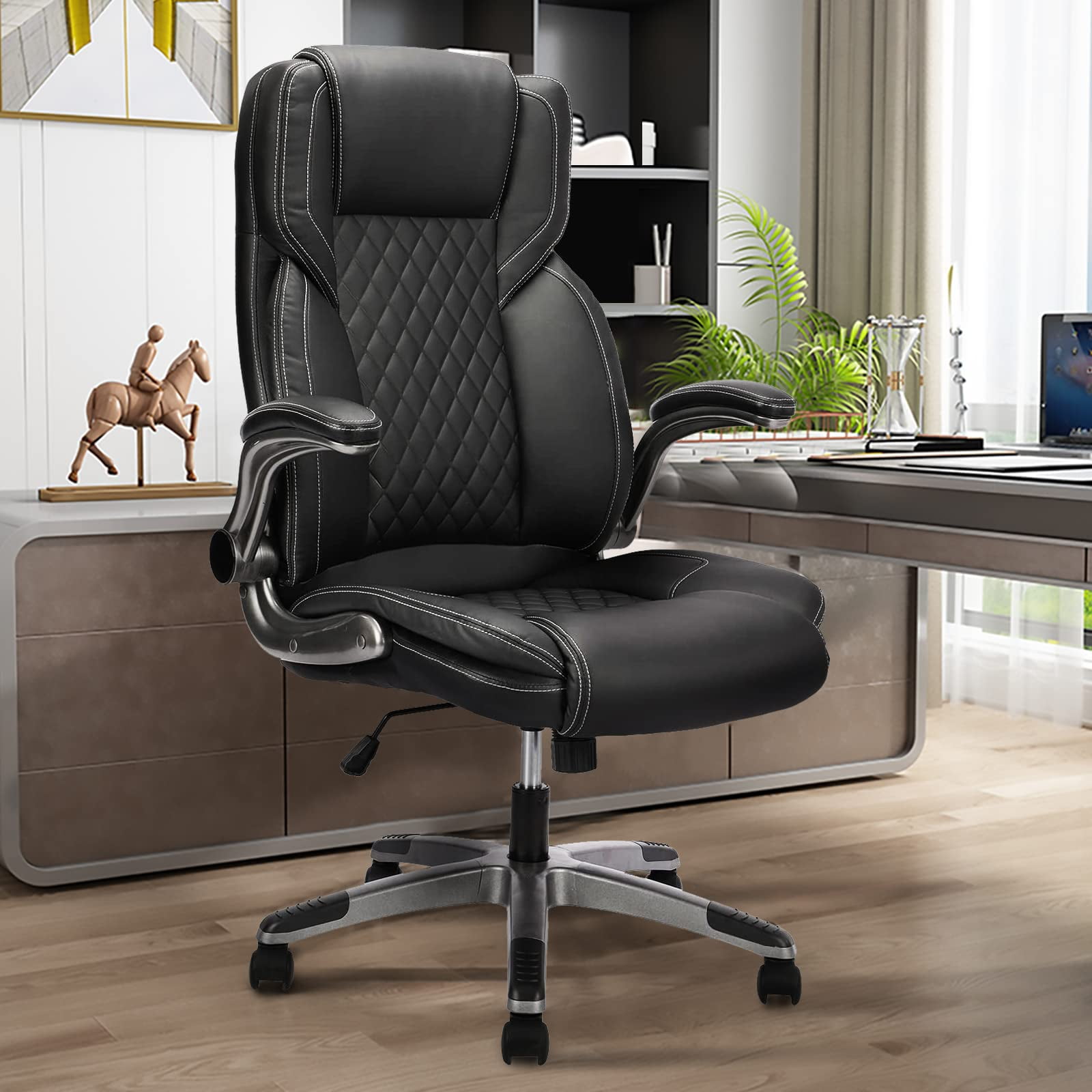 JONPONY Leather Executive Office Chair with Wheels, High Back Office