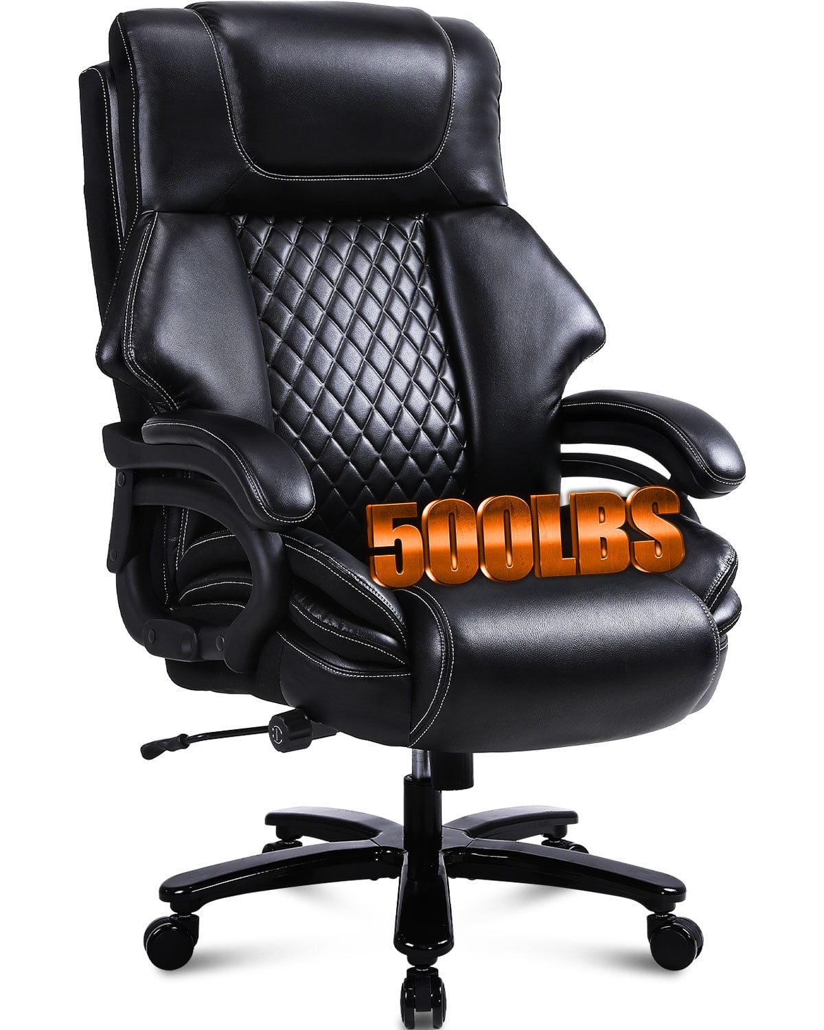JONPONY Leather Office Chair, Big and Tall 500lbs Ergonomic Desk Chairs with Back Support, Executive Leather Chair with Wheels for Home Office, with Adjustable Padded Armrest & Lumbar Support , Black