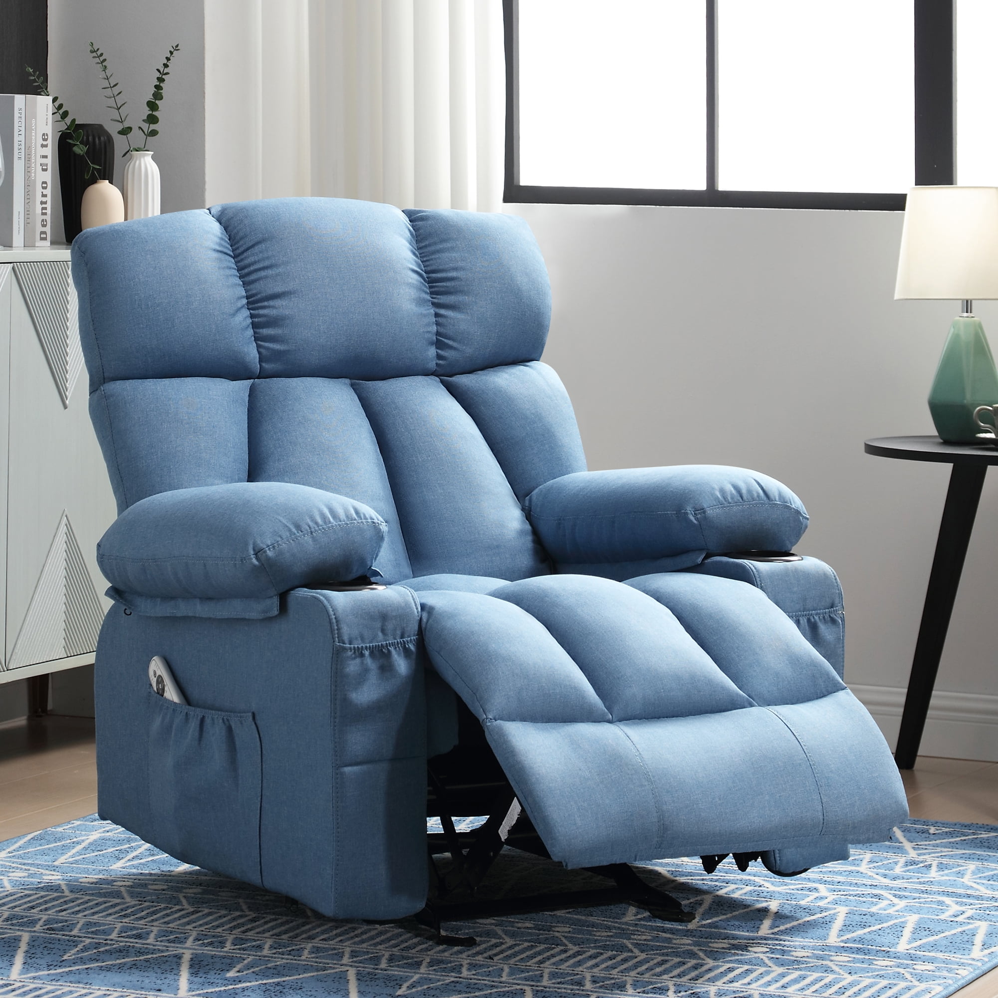 HSUNNS Manual Recliner Chair with Heat and Massage Function, USB and