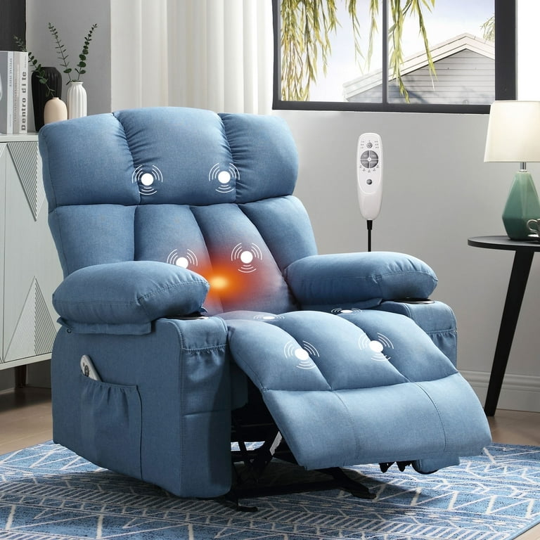 JONPONY Manual Recliner Chair with Heat Therapy and Massage Function Heavy Duty Reclining Mechanism Massage Chair Elderly Single Rocker Sofa with Cup Holders for Bedroom Home Theater Blue Walmart