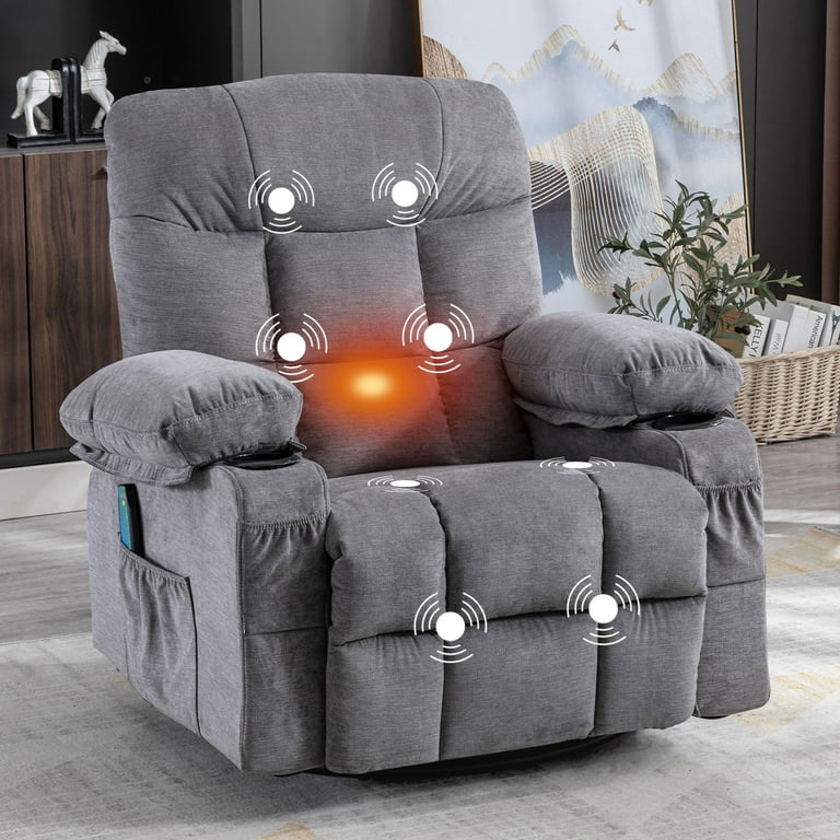 JONPONY Manual Recliner Chair with Heat Therapy and Massage Function Heavy Duty Reclining Mechanism Massage Chair Elderly Single Rocker Sofa with Cup Holders for Bedroom Home Theater Grey Walmart