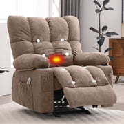JONPONY Manual Recliner Chair with Heat Therapy and Massage Function, Heavy Duty Reclining Mechanism Massage Chair, Elderly Single Rocker Sofa with Cup Holders for Bedroom Home Theater,Brown