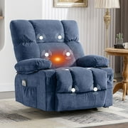 JONPONY Manual Recliner Chair with Heat Therapy and Massage Function, Heavy Duty Reclining Mechanism Massage Chair, Elderly Single Rocker Sofa with Cup Holders for Bedroom Home Theater,Blue