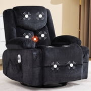 JONPONY Manual Recliner Chair with Heat Therapy and Massage Function, Heavy Duty Reclining Mechanism Massage Chair, Elderly Single Rocker Sofa with Cup Holders for Bedroom Home Theater Black